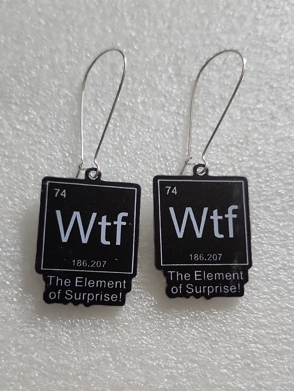 Hand Crafted Black & White 'Wtf' Element Earrings